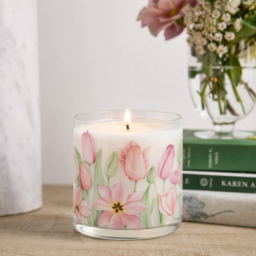 Pink Floral Scented Candle in Glass Jar