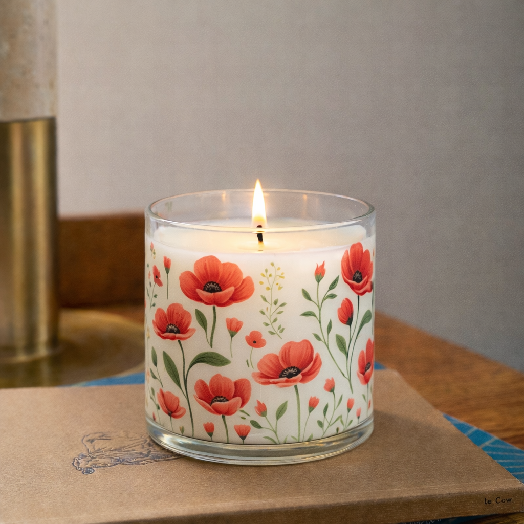 Red Floral Scented Candle in Glass Jar | Elegant Aesthetic Home Décor Candle