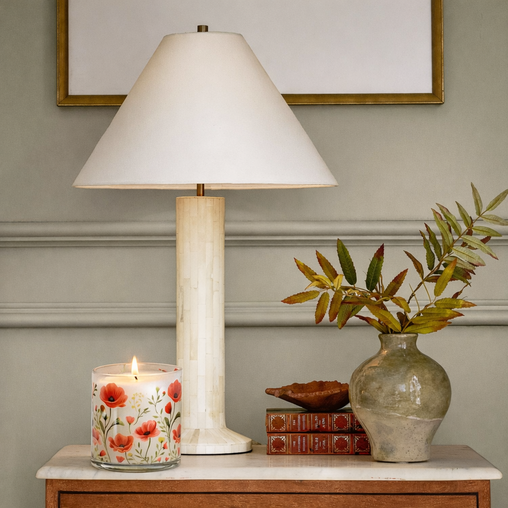 Red Floral Scented Candle in Glass Jar | Elegant Aesthetic Home Décor Candle