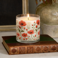 Red Floral Scented Candle in Glass Jar | Elegant Aesthetic Home Décor Candle