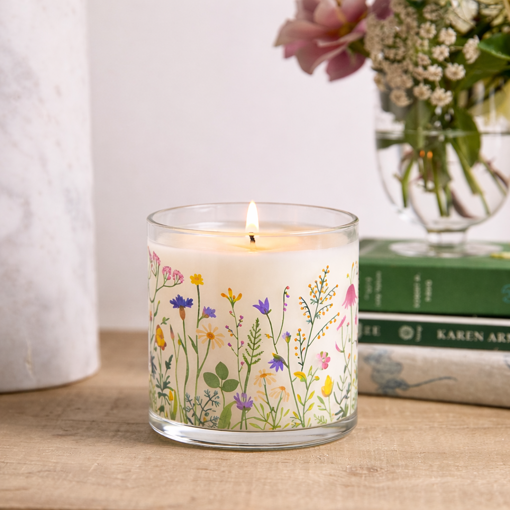 Wild Garden Floral Scented Candle in Glass Jar | Aesthetic Home Décor & Relaxing Aroma