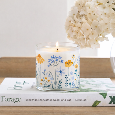 Blue & Yellow Floral Scented Candle in Glass Jar | Elegant Home Décor & Relaxing Aroma