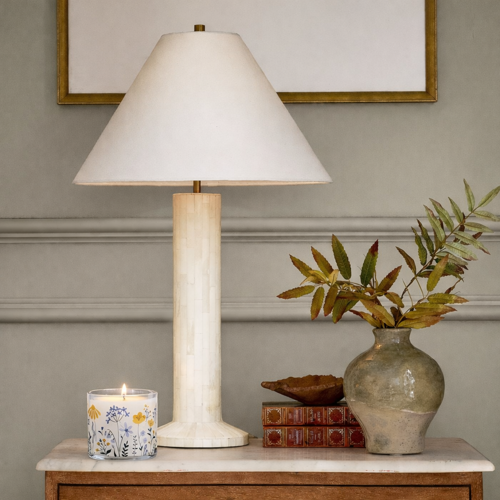 Blue & Yellow Floral Scented Candle in Glass Jar | Elegant Home Décor & Relaxing Aroma