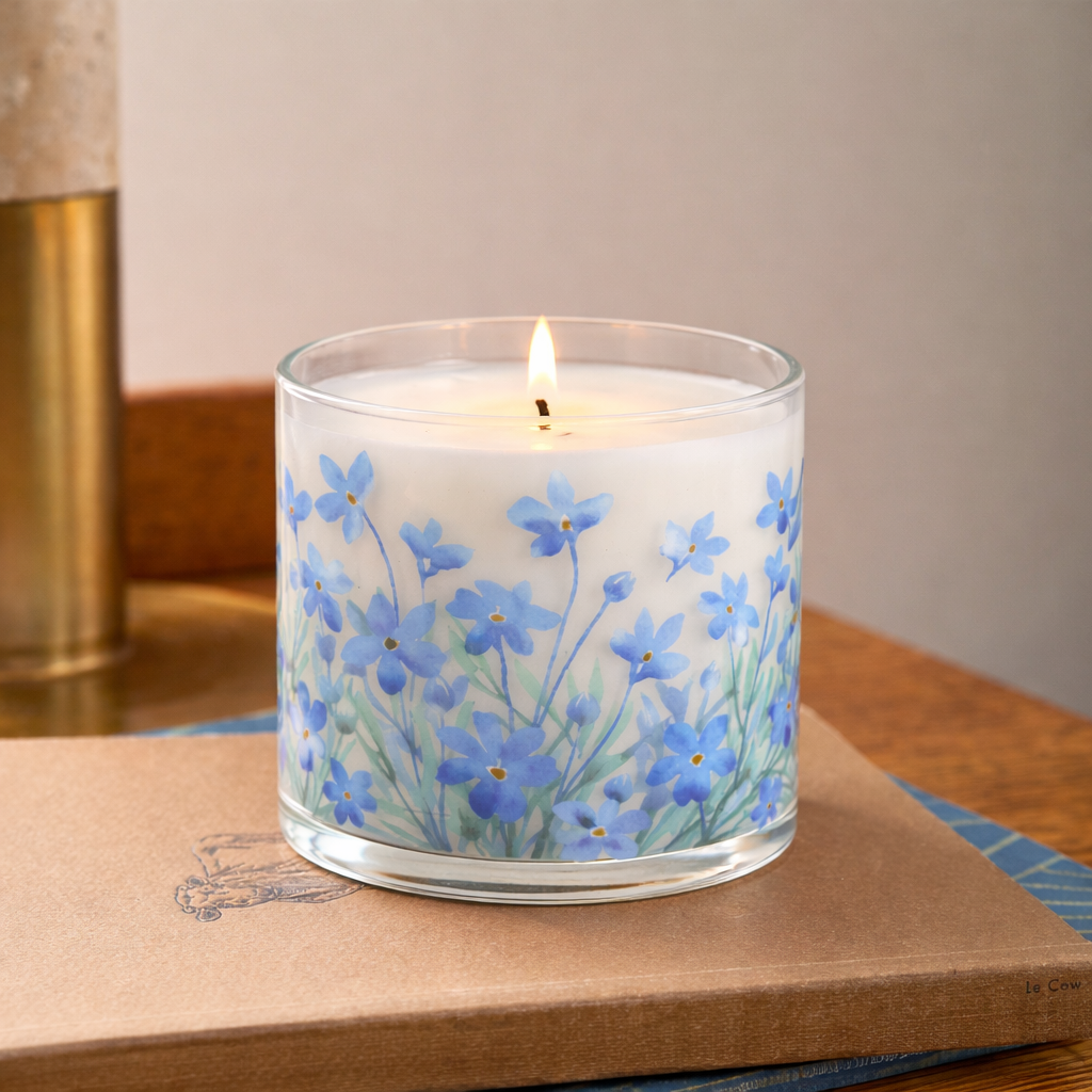 Blue Blossom Floral Scented Candle in Glass Jar | Aesthetic Home Décor & Relaxing Aroma