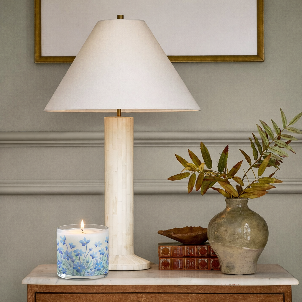 Blue Blossom Floral Scented Candle in Glass Jar | Aesthetic Home Décor & Relaxing Aroma