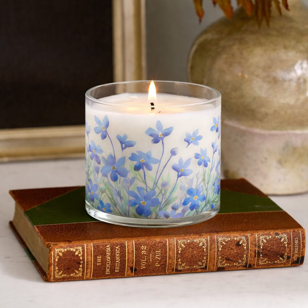 Blue Blossom Floral Scented Candle in Glass Jar | Aesthetic Home Décor & Relaxing Aroma