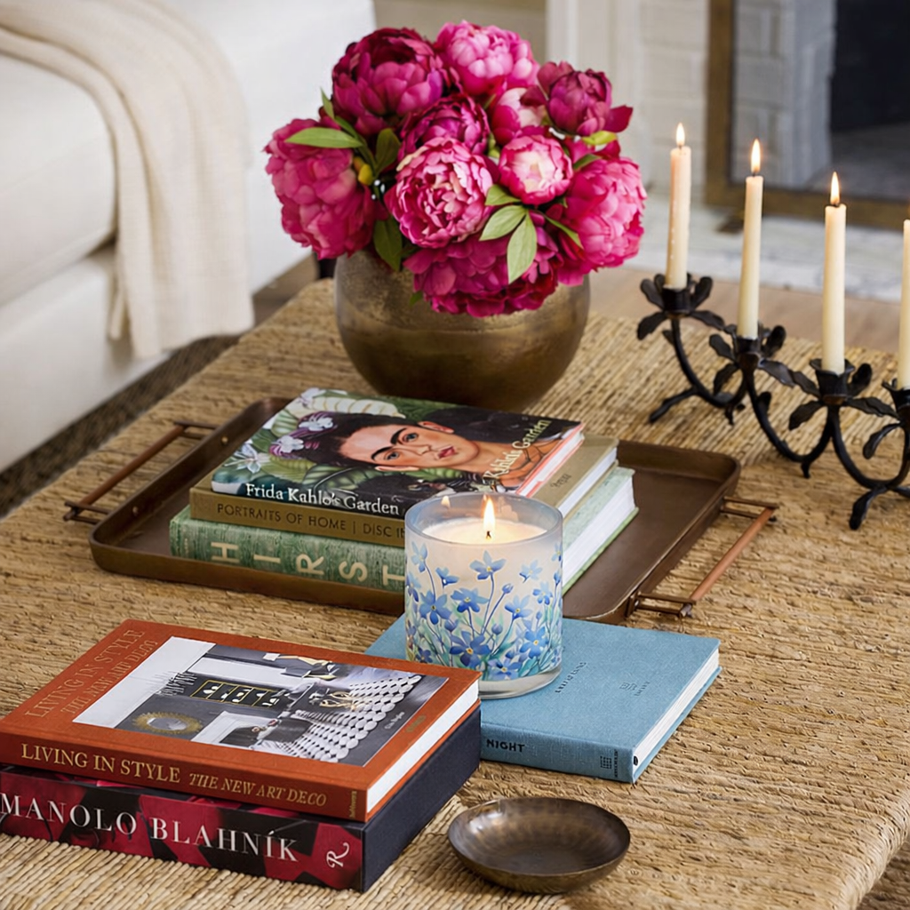 Blue Blossom Floral Scented Candle in Glass Jar | Aesthetic Home Décor & Relaxing Aroma