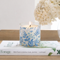 Blue Botanical Scented Candle in Glass Jar | Aesthetic Floral Home Décor Candle for Relaxation & Gifting