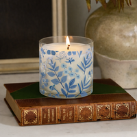 Blue Botanical Scented Candle in Glass Jar | Aesthetic Floral Home Décor Candle for Relaxation & Gifting