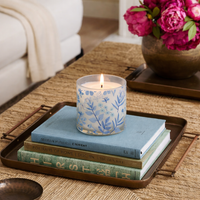Blue Botanical Scented Candle in Glass Jar | Aesthetic Floral Home Décor Candle for Relaxation & Gifting