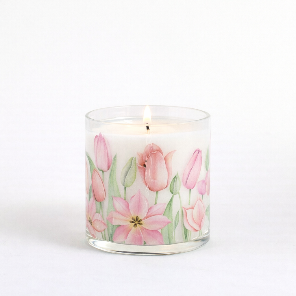 Pink Floral Scented Candle in Glass Jar