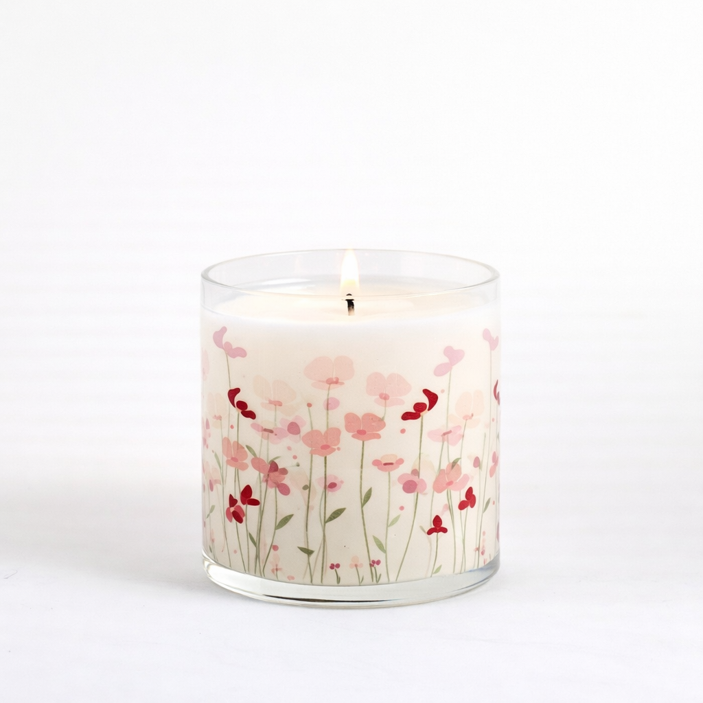 Soft Pink Floral Scented Candle in Glass Jar | Elegant Aesthetic Home Décor Candle