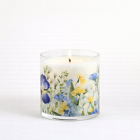 Blue & Yellow Floral Scented Candle in Glass Jar | Elegant Aesthetic Home Décor Candle