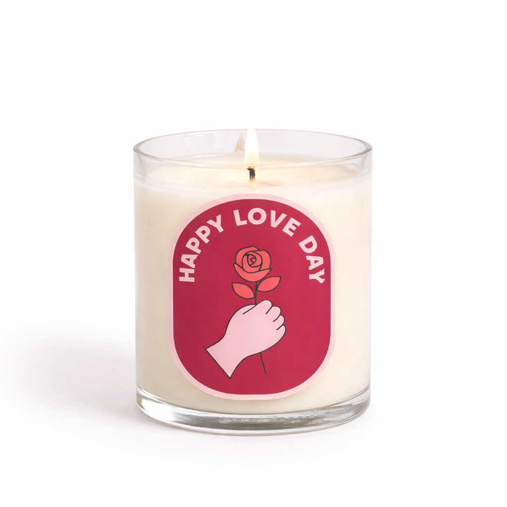 Happy Love Day Scented Candle in Glass Jar | Romantic Gift & Valentine Home Décor