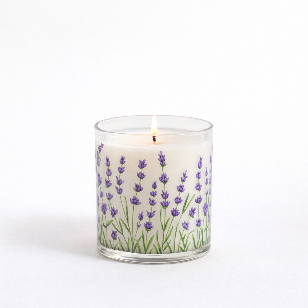 Lavender Floral Scented Candle in Glass Jar | Calming Aesthetic Home Décor Candle