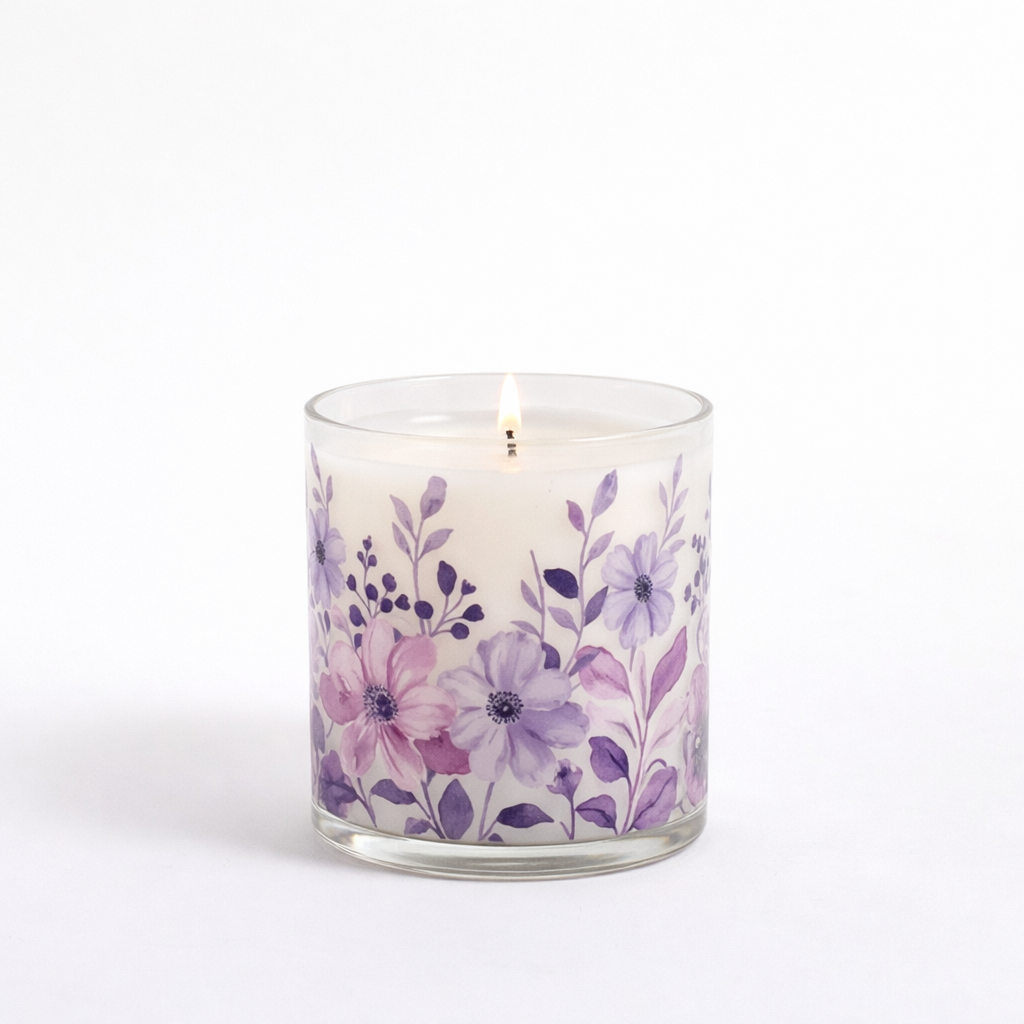 Lavender Purple Floral Scented Candle in Glass Jar | Elegant Home Décor & Relaxing Aroma