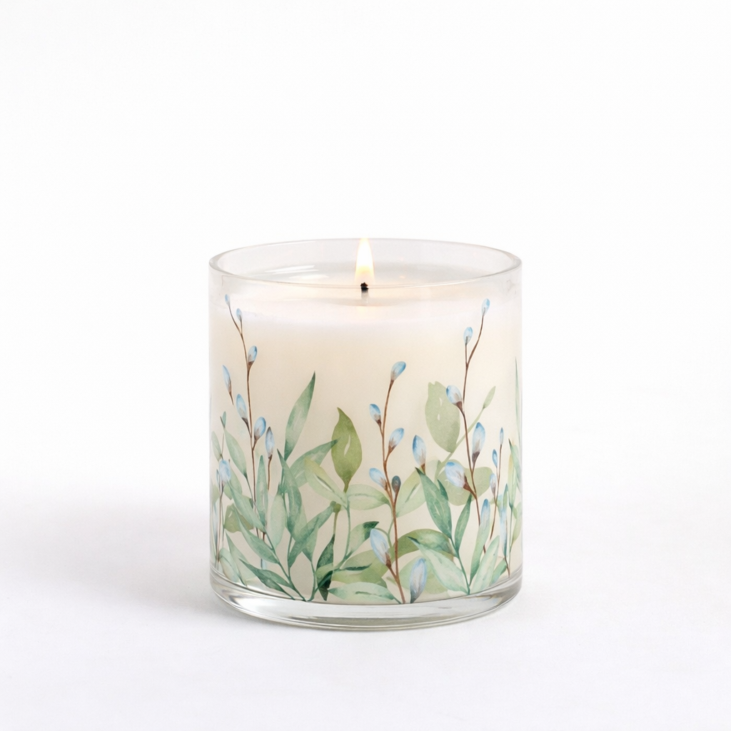 Green Leaf Floral Scented Candle in Glass Jar | Calm Nature-Inspired Home Décor Candle