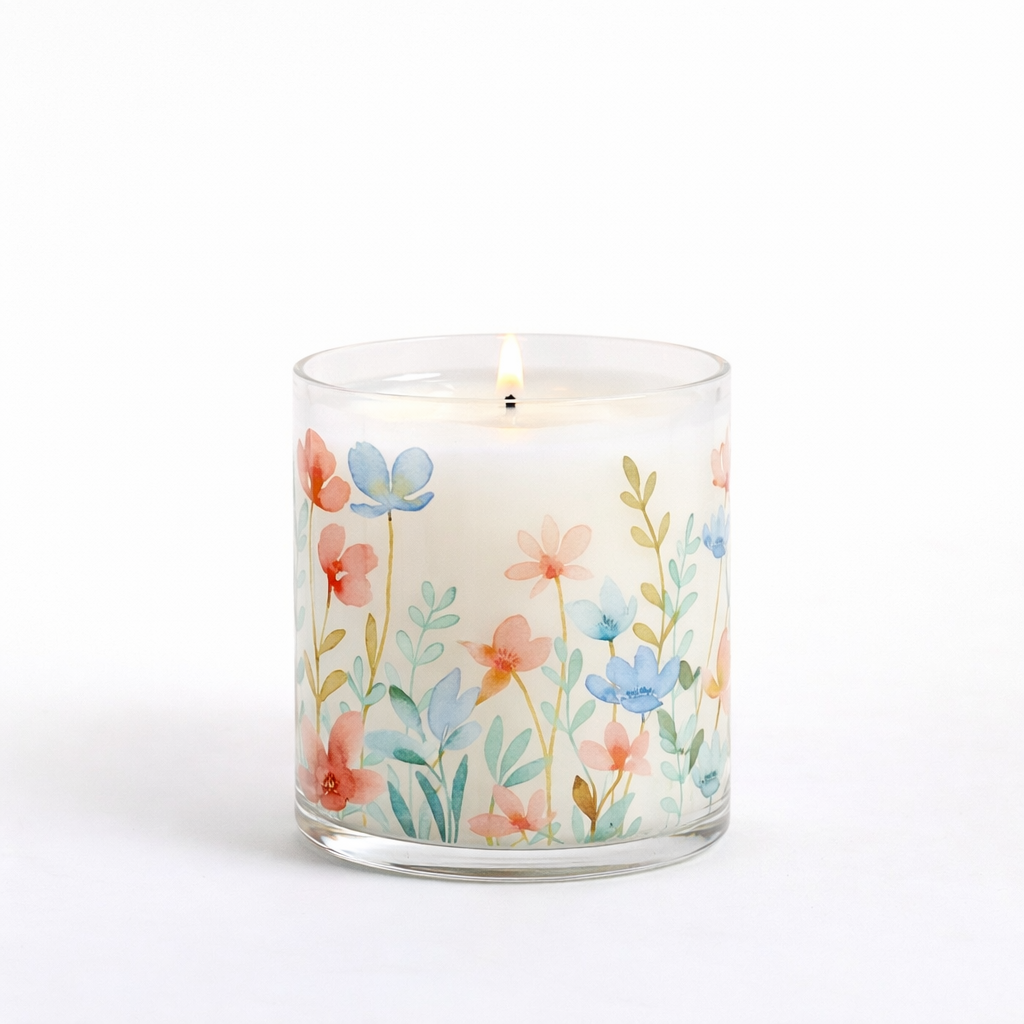 Pastel Wildflower Scented Candle in Glass Jar | Soft Aesthetic Home Décor Candle