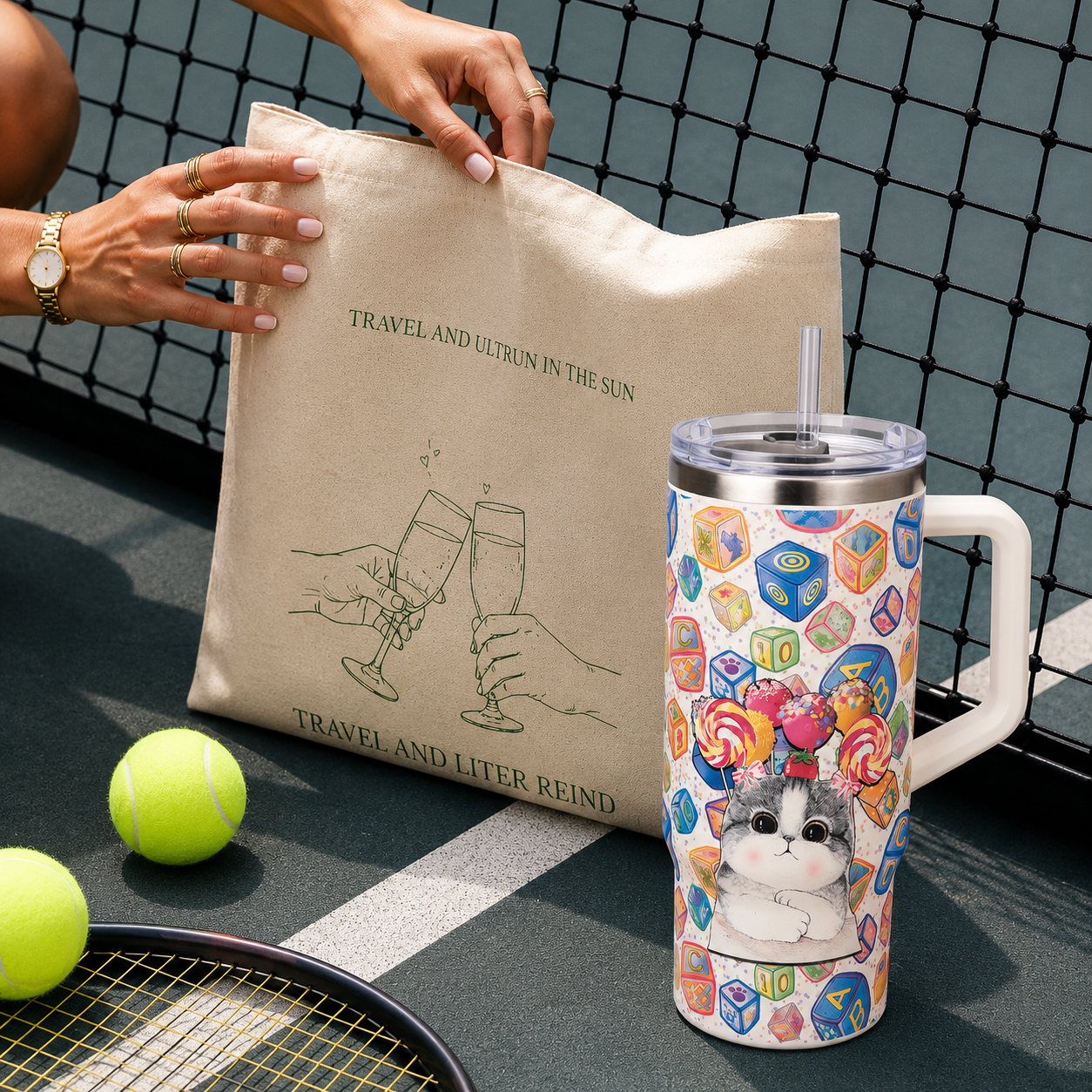 Candy Pop Kitty Stainless Steel Tumbler with Handle & Straw