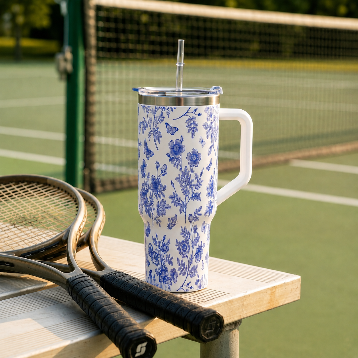 Blue Botanical  Stainless Steel in BLUE Travel Tumbler
