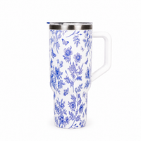 Blue Botanical  Stainless Steel in BLUE Travel Tumbler