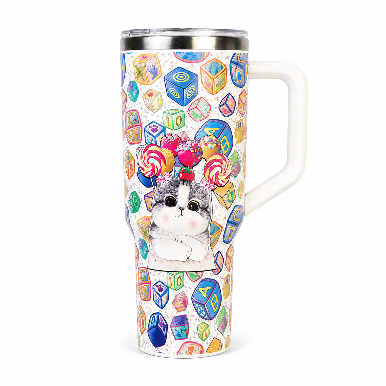 Candy Pop Kitty Stainless Steel Tumbler with Handle & Straw