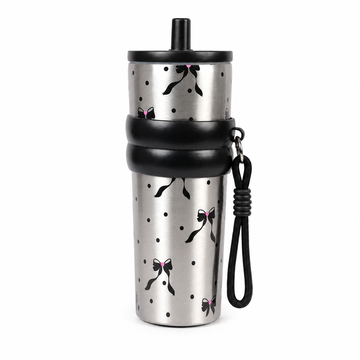 Bow Print Stainless Steel Insulated Tumbler with Straw & Carry Loop