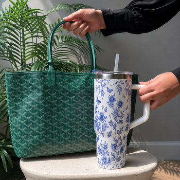 Blue Botanical  Stainless Steel in BLUE Travel Tumbler