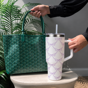 Lavender Bow in WHITE COLOR Stainless Steel Tumbler
