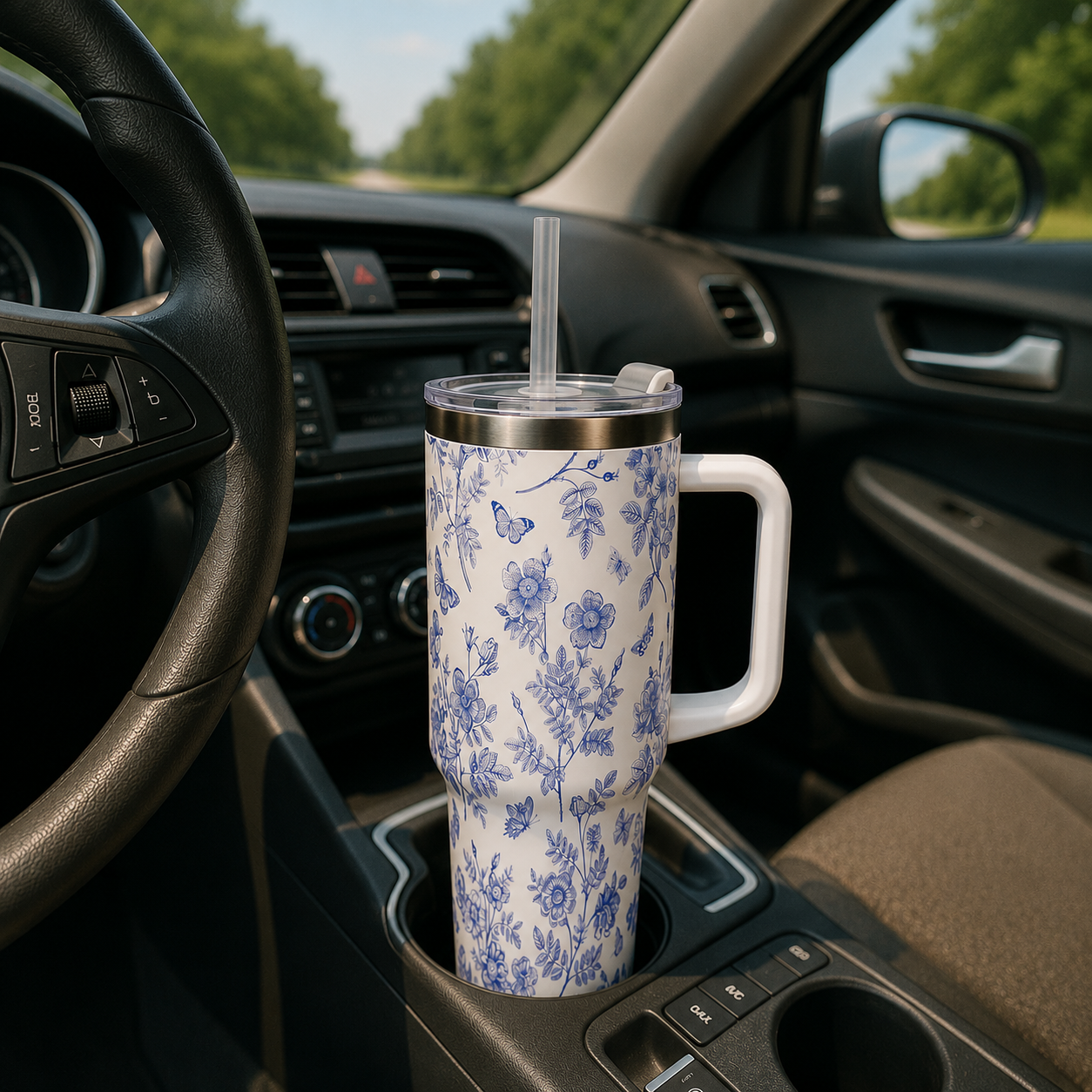 Blue Botanical  Stainless Steel in BLUE Travel Tumbler