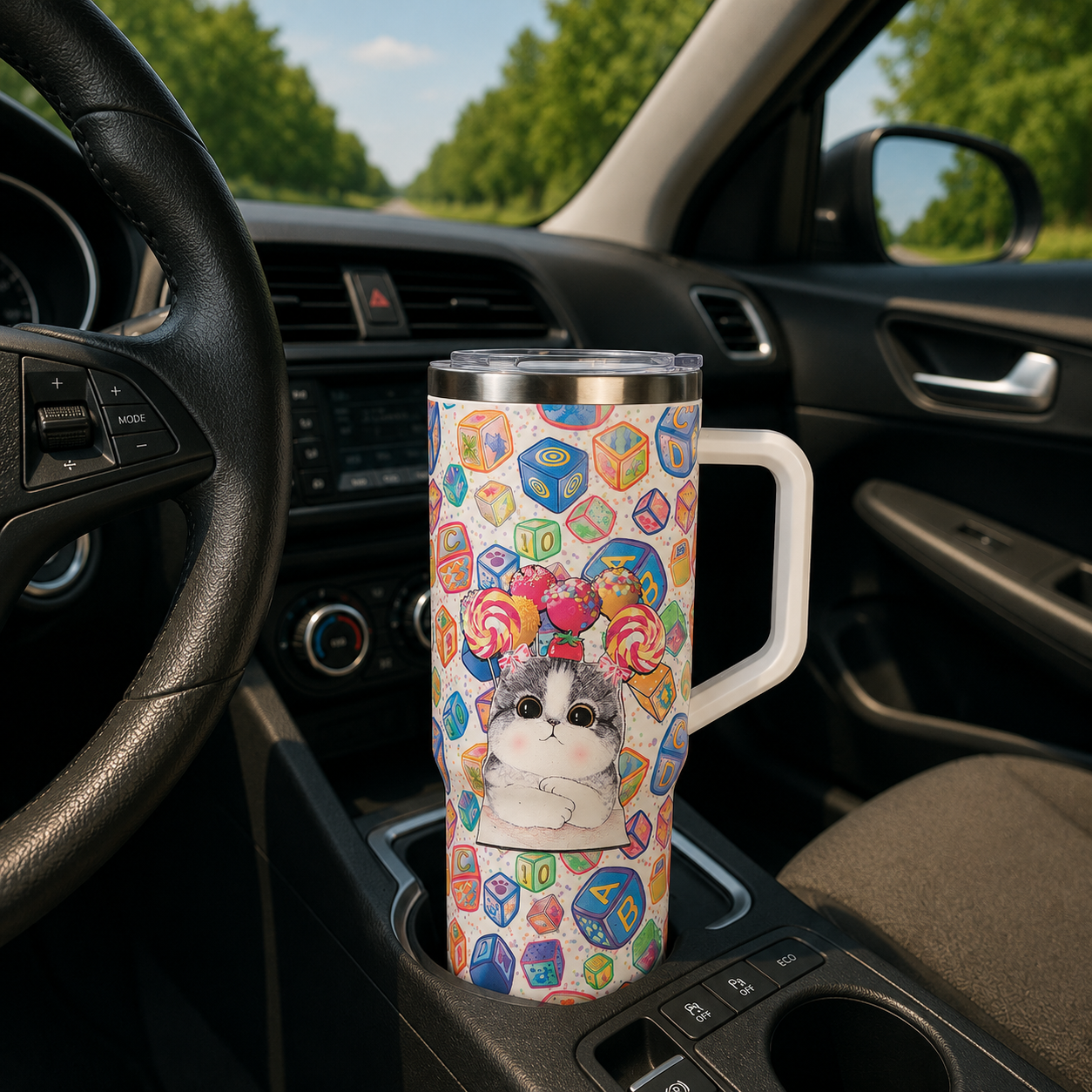 Candy Pop Kitty Stainless Steel Tumbler with Handle & Straw