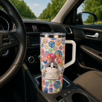 Candy Pop Kitty Stainless Steel Tumbler with Handle & Straw