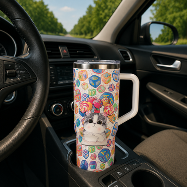 Candy Pop Kitty Stainless Steel Tumbler with Handle & Straw