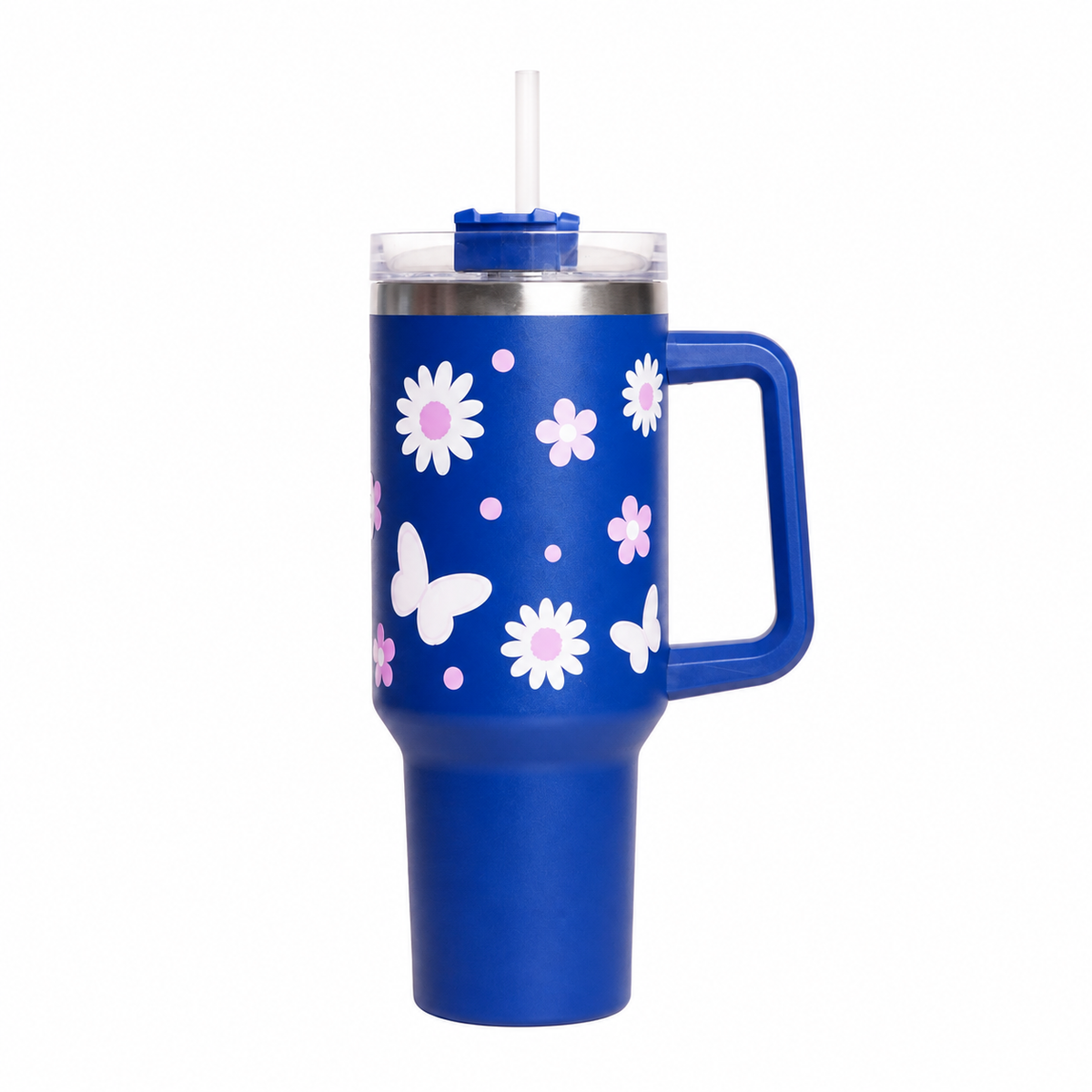 Sun Flower Print Tumbler with Handle & Straw | Reusable Travel Water Cup | Stylish Drinkware