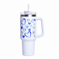 Heart Print Tumbler with Handle & Straw | Reusable Travel Water Cup | Stylish Drinkware