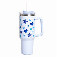 Starfish Print Tumbler with Handle & Straw | Reusable Travel Water Cup | Stylish Drinkware