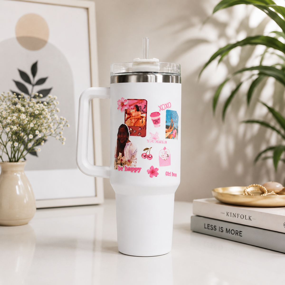 Personalized Tumbler with Straw & Handle – Custom Photo