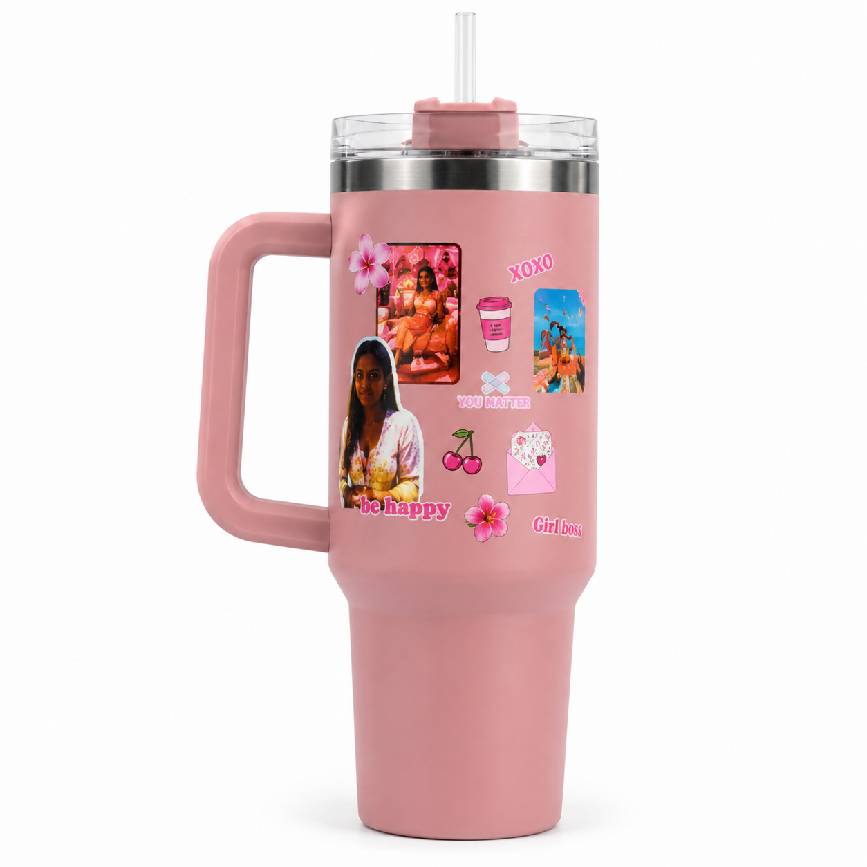 Personalized Tumbler with Straw & Handle – Custom Photo