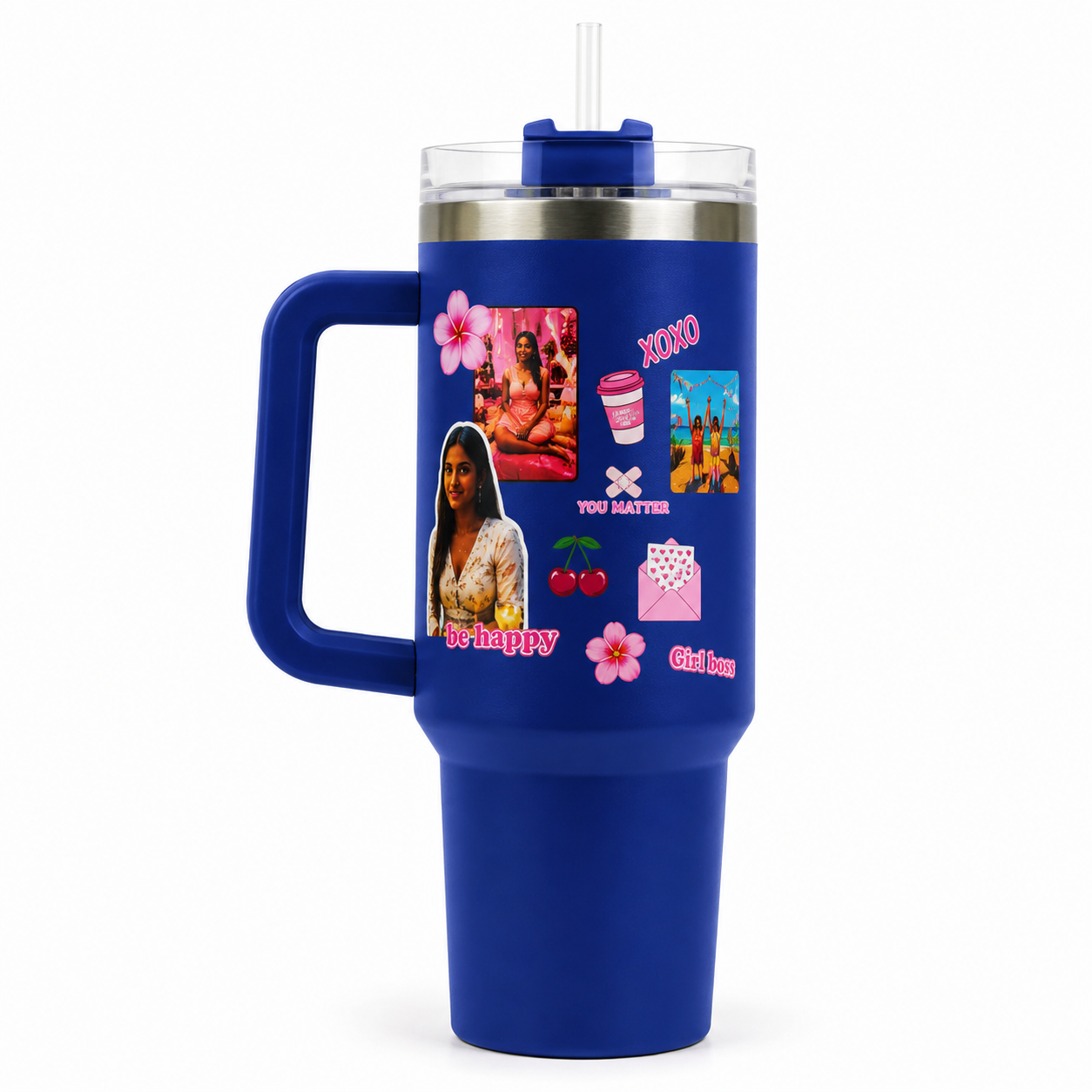 Personalized Tumbler with Straw & Handle – Custom Photo