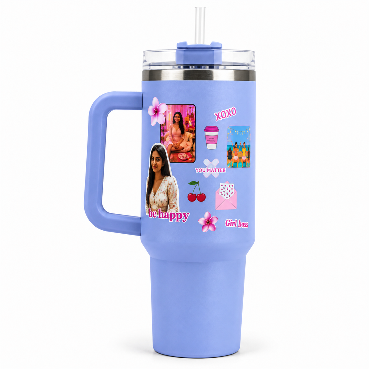Personalized Tumbler with Straw & Handle – Custom Photo