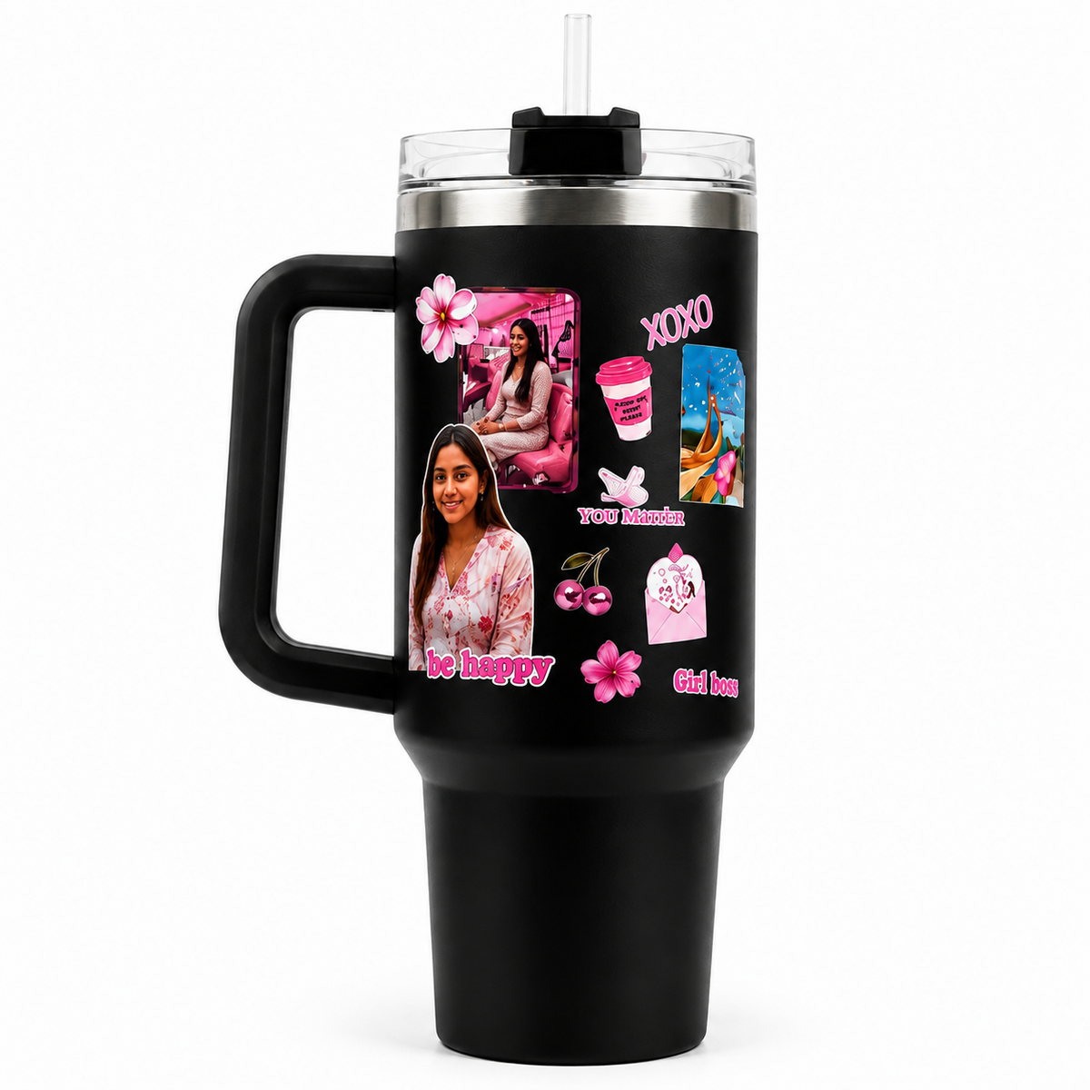 Personalized Tumbler with Straw & Handle – Custom Photo