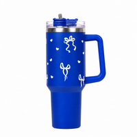 Royal Blue Bow & Heart Tumbler with Straw & Handle – Cute Coquette Travel Tumbler