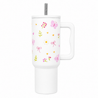 Butterfly, Bow & Floral Print travel  WHITE Tumbler