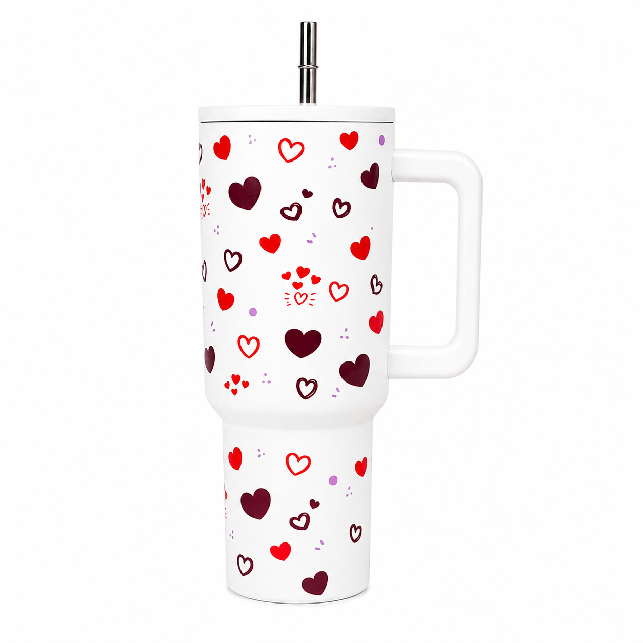 Red & Maroon Scattered Hearts Print TUMBLER