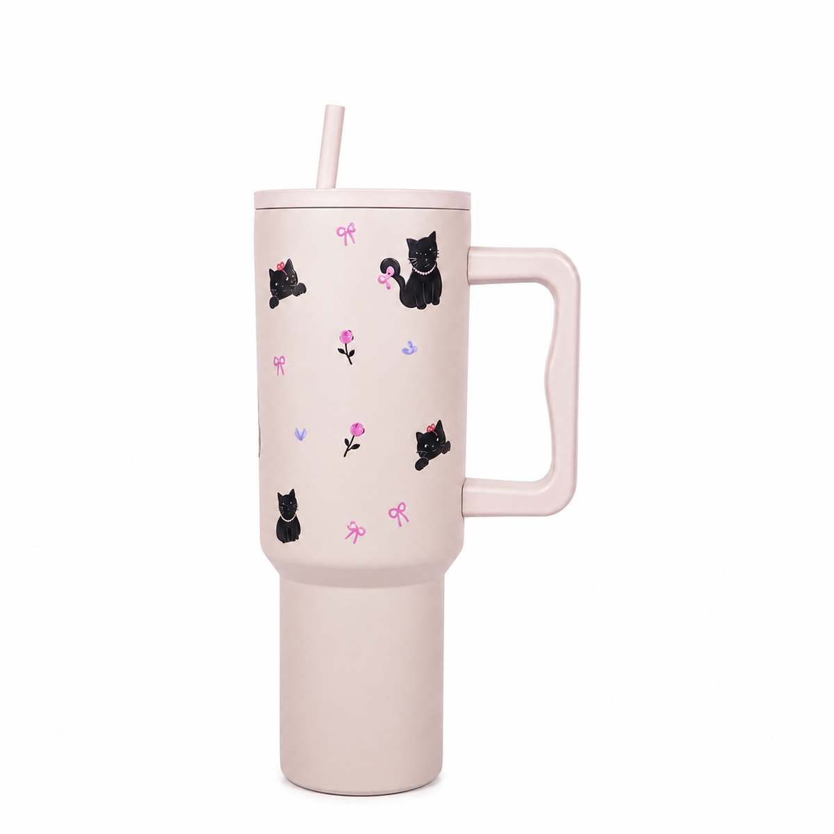 Cute Black Cat Travel Tumbler with Straw & Handle