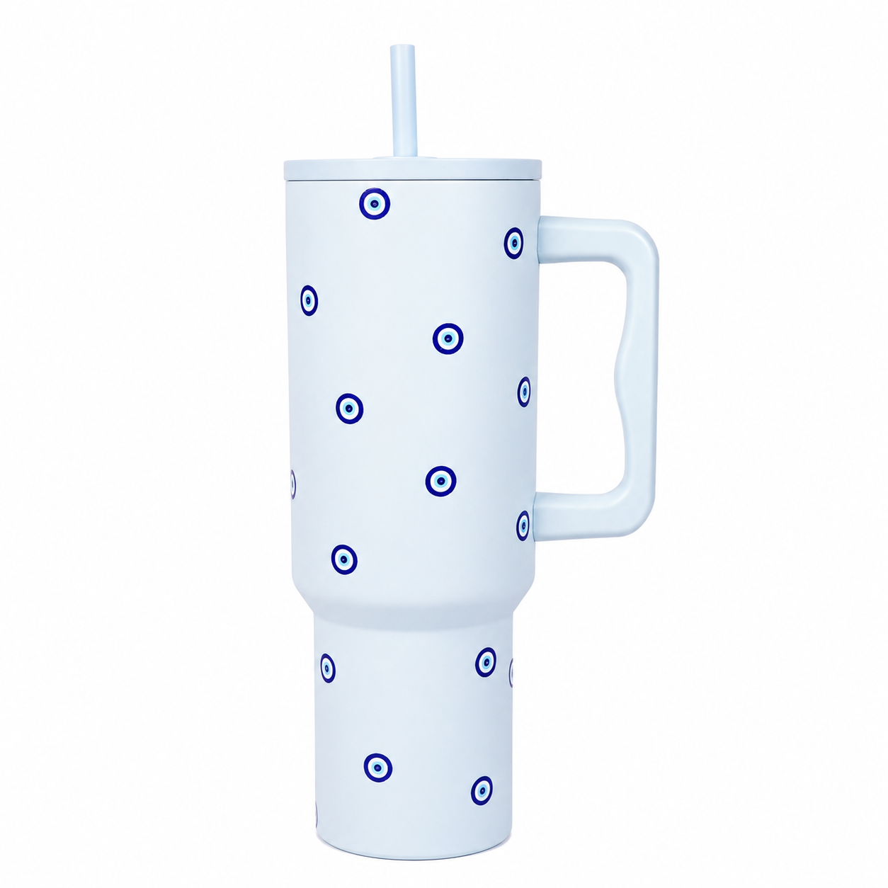 Blue Evil Eye Tumbler with Handle & Straw – Aesthetic Reusable Travel Cup