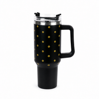 Black Sunflower Tumbler with Handle & Straw – Cute Floral Reusable Travel Cup for Women & Girls