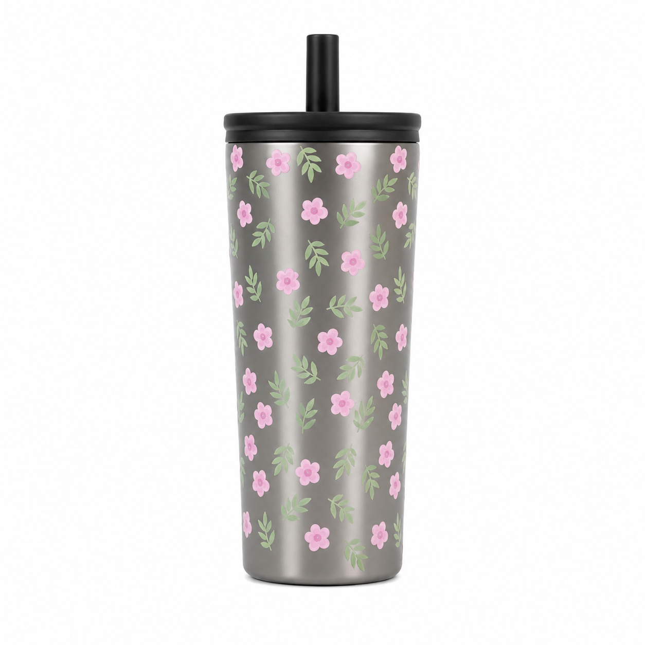 Floral Stainless Steel Tumbler with Straw