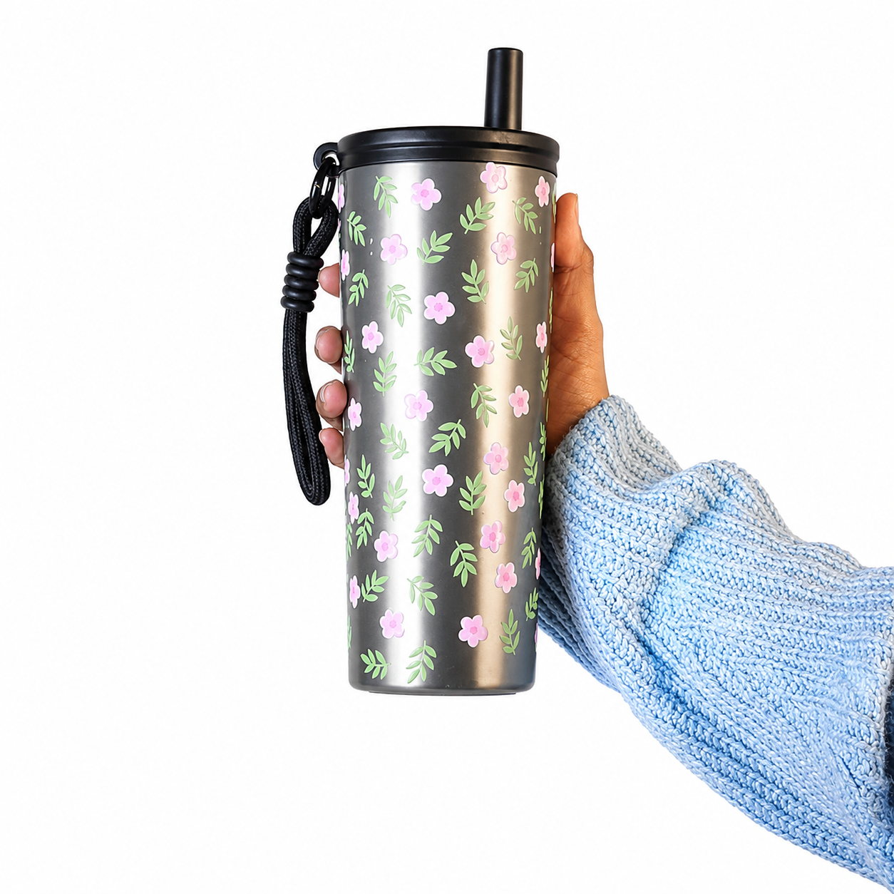 Floral Stainless Steel Tumbler with Straw