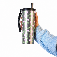 Floral Stainless Steel Tumbler with Straw